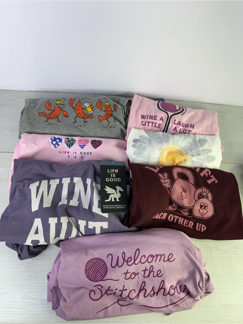 Lot of 7 Life Is Good T-Shirt Women XL Multicolor Graphic Crusher Tee